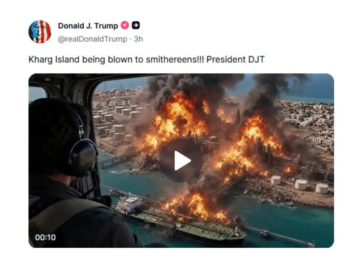 Трамп опублікував ШІ-відео з ударами по іранському острову Харг